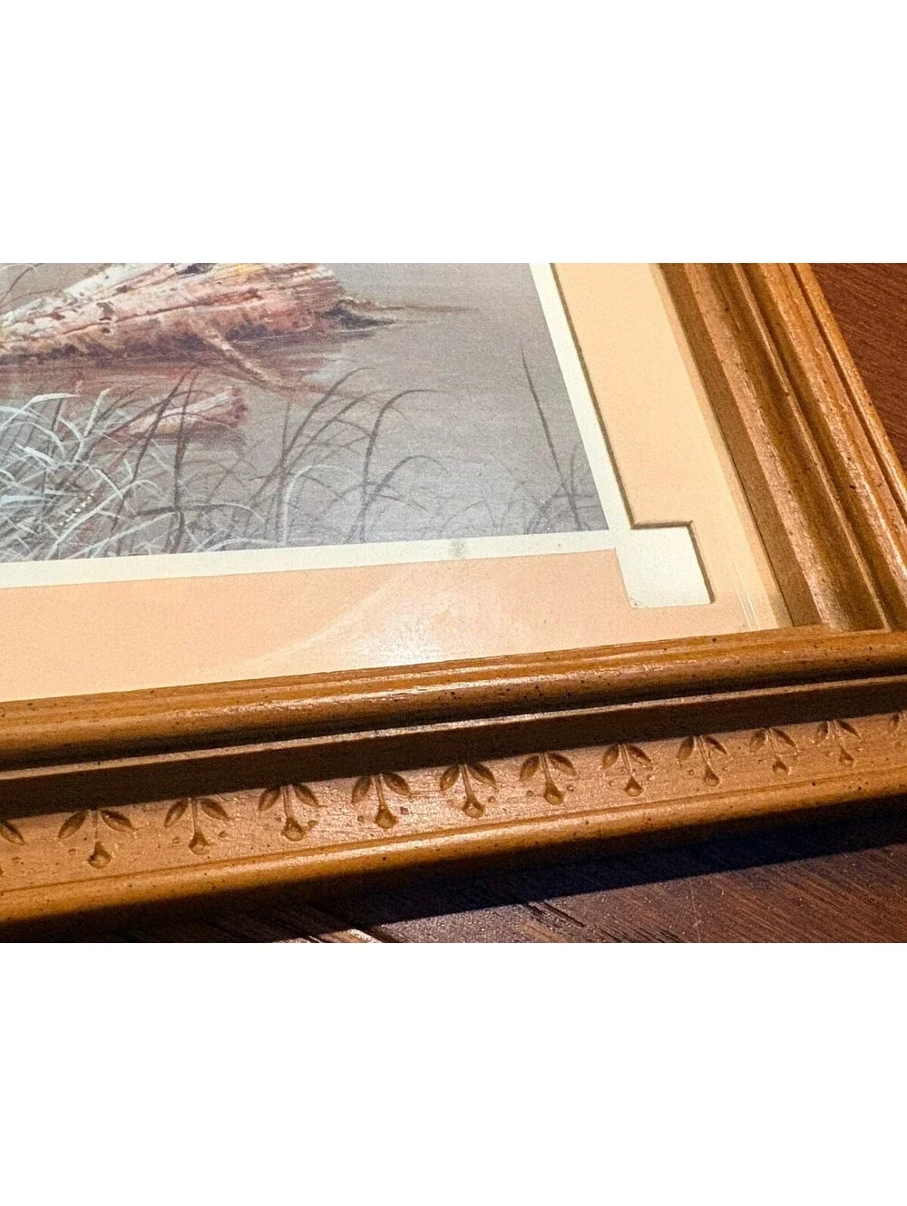 Homco Home Interiors Framed Print of Boy and Dog Fishing Wood Picture 14x18